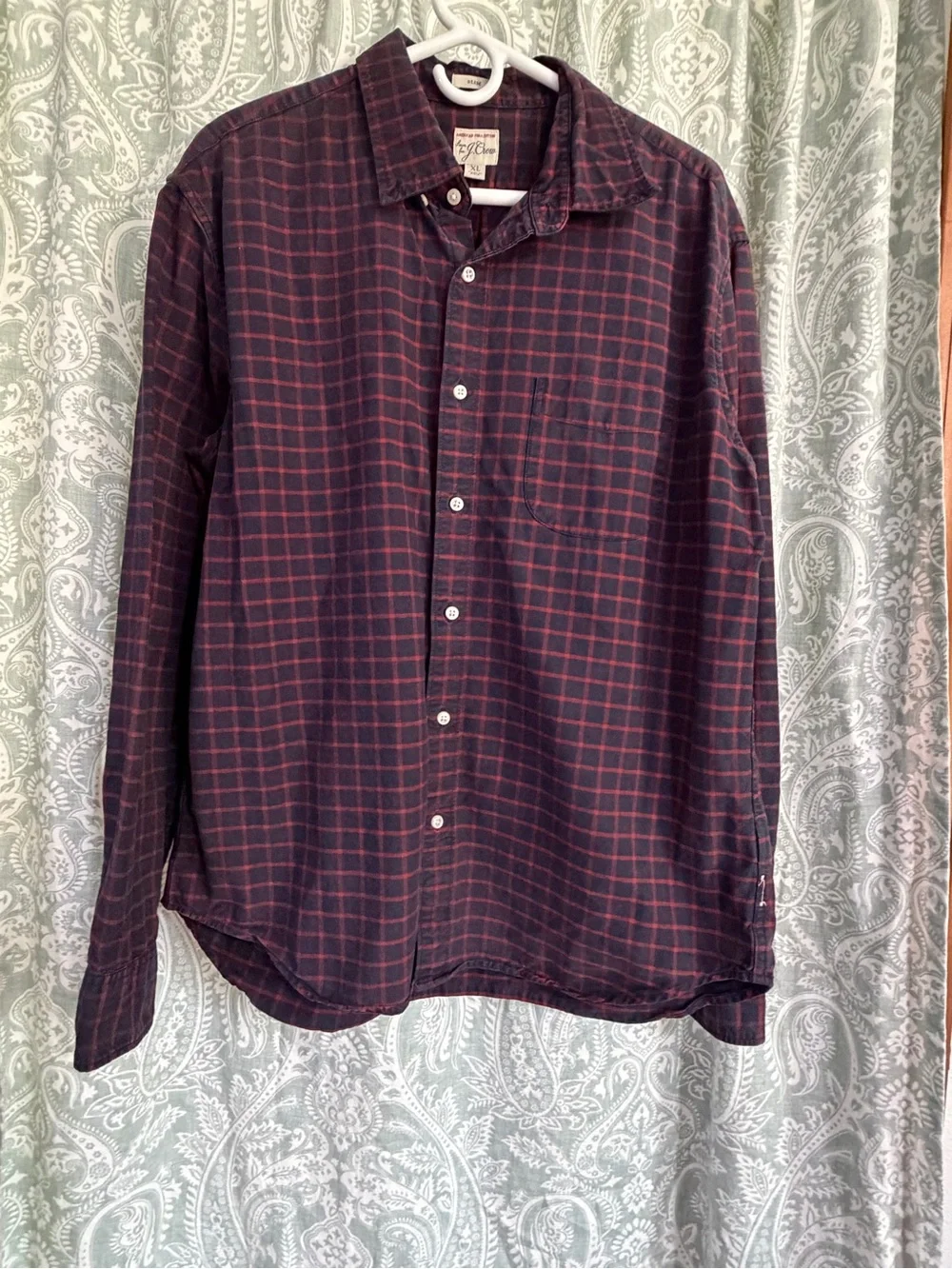 J. Crew Men's Dark Red and Black Plaid Button-Down Shirt